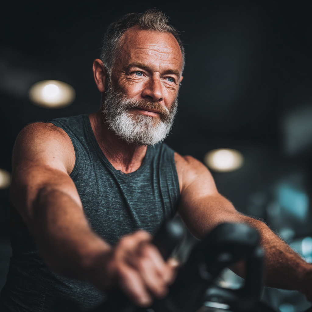 50 years old adult exercising with confidence in a modern fitness environment